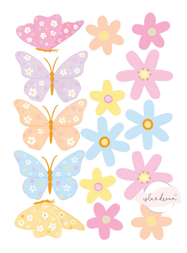 Spring Fling Butterfly & Flower Wall Decals - A3 & A2