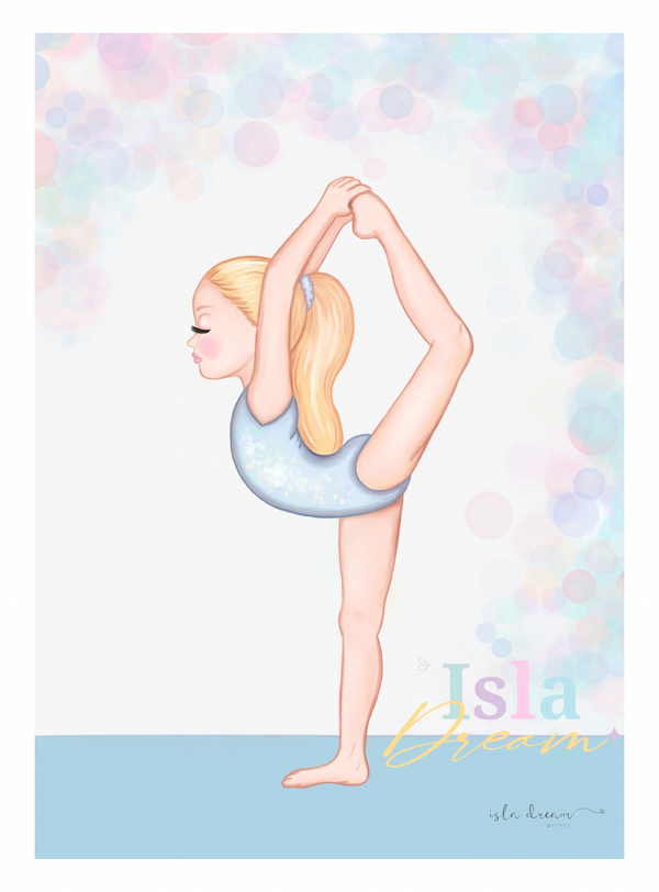 Gymnastics girls and quote print- blue