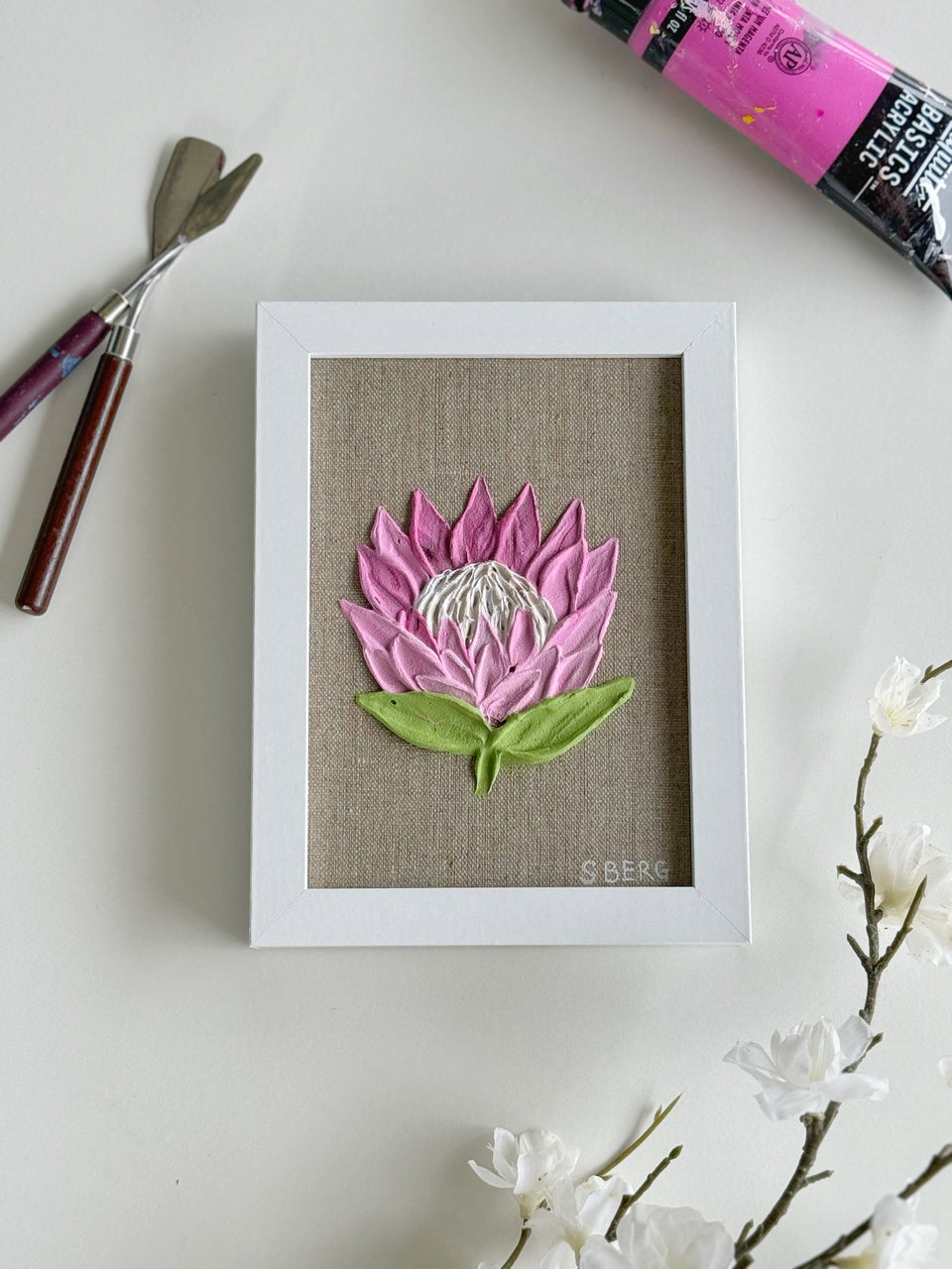 ‘Protea love’ -Original Textured Artwork On linen