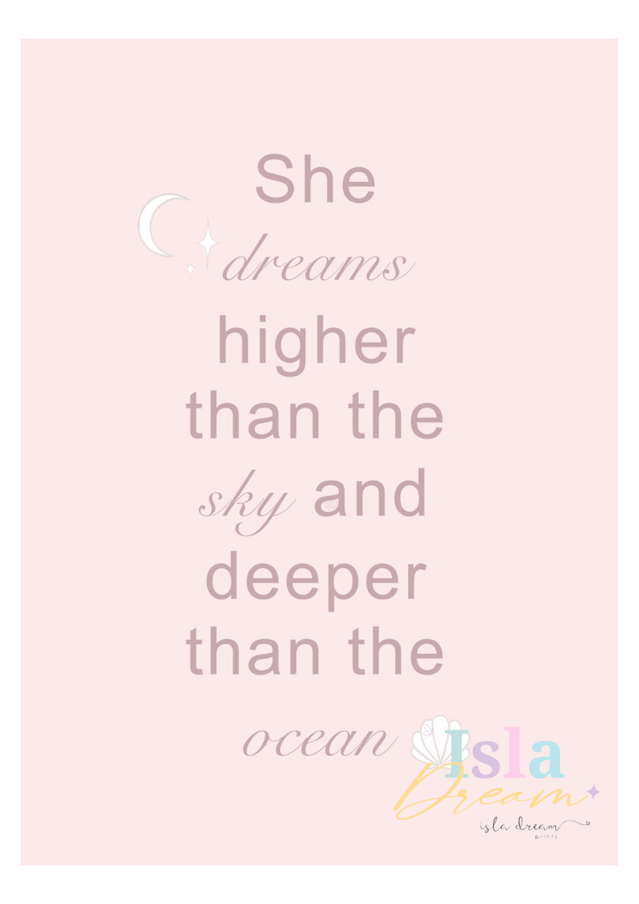 She Dreams Ocean Quote Print