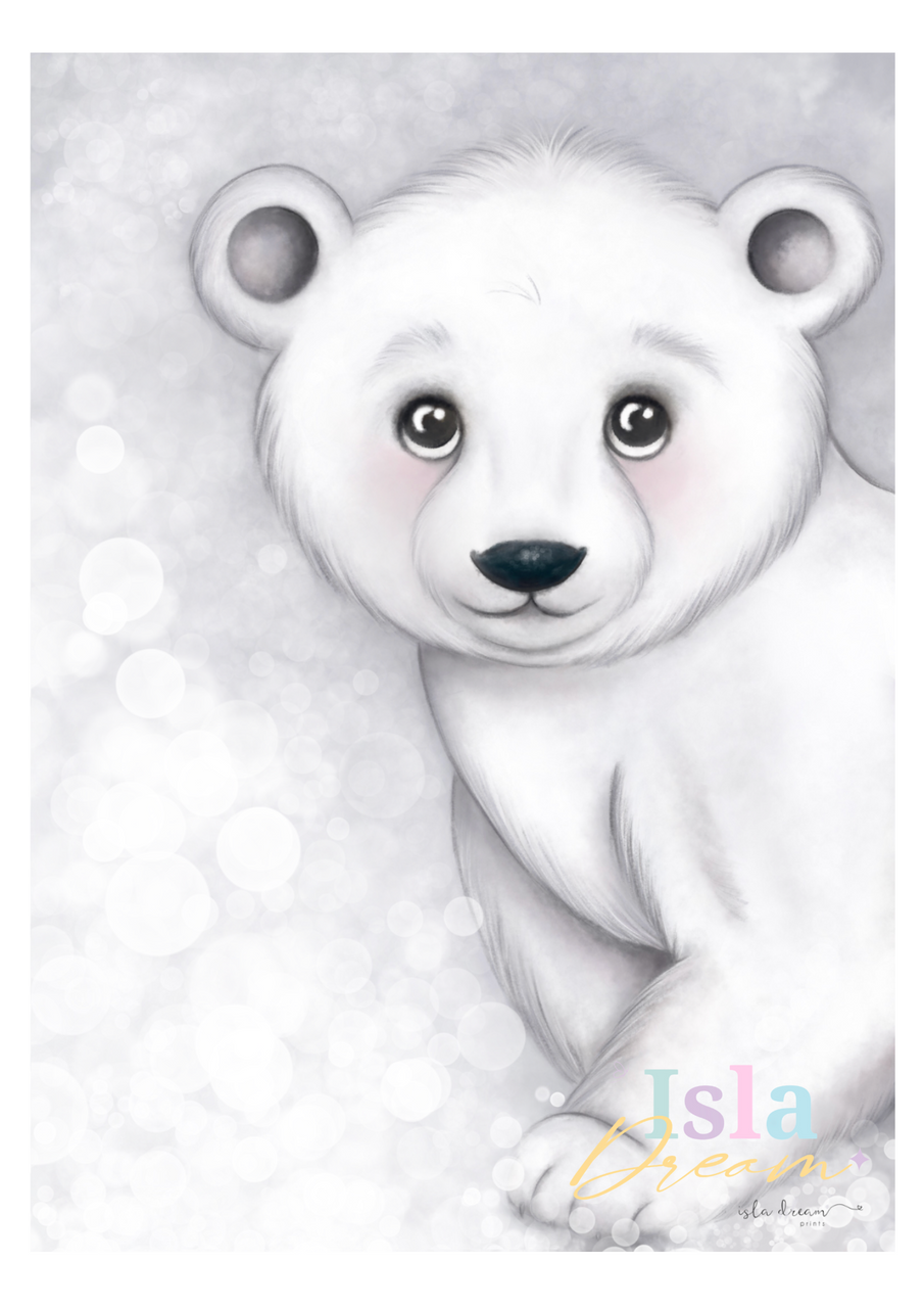 Foster the Polar Bear Print - Pink & Grey