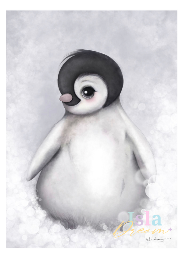 Romeo the Baby Penguin Print - Pink & Grey