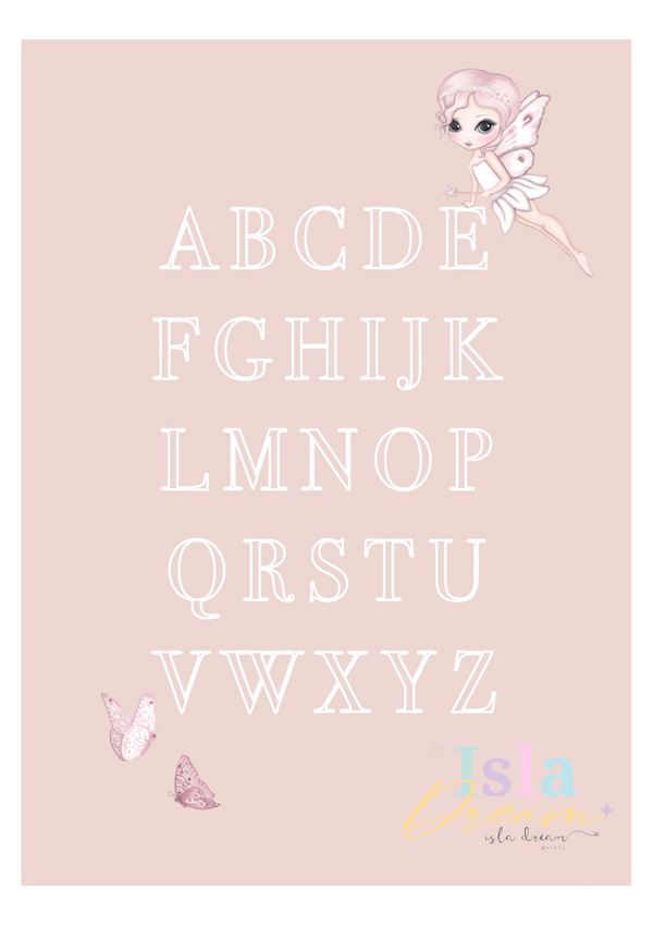 Grace the Fairy Butterfly Alphabet Poster - Pink & Grey