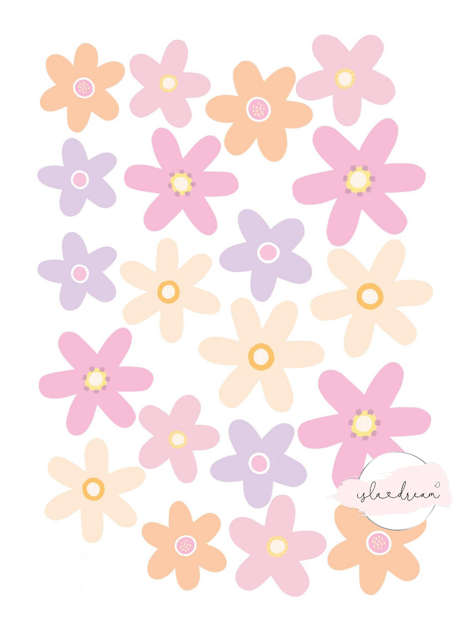 Spring Fling Soft Pastel Flower Wall Decals - A3 & A2