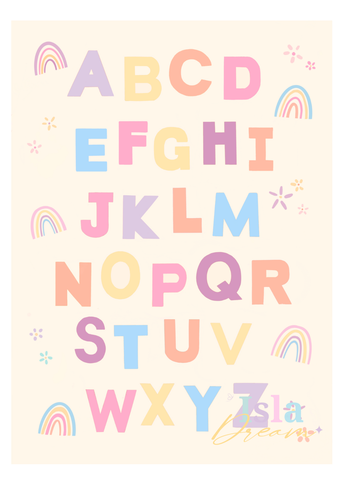 Rainbow Alphabet Print - Pastel – Isla Dream Prints