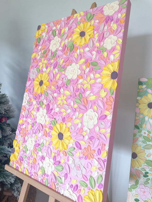 ‘Sunflower garden- pink’ Original Textured Artwork On Canvas