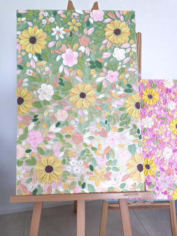 ‘Sunflower garden - green’ Original Textured Artwork On Canvas