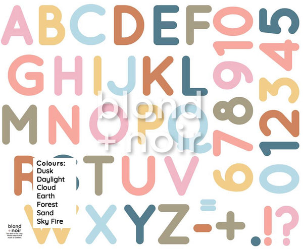 Alphabet & Numbers fabric wall decals- multiple colours available - Isla Dream Prints